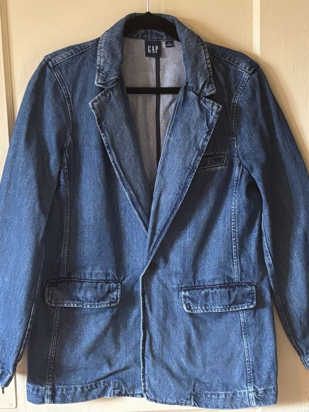 Gap Medium Wash Single Button Denim Blazer Jacket Size M EUC